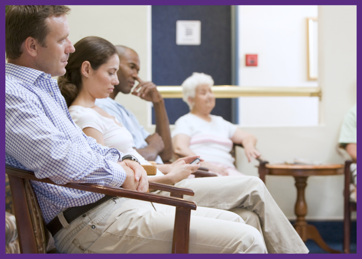 photo of people sitting in a medical office waiting room - it might be time for a new doctor if you must wait a long time in the waiting room
