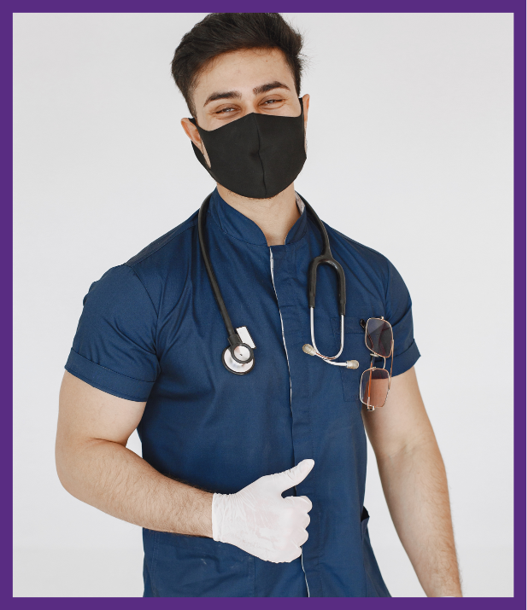 photo of a male nurse wearing a mask and sterile gloves - taking proper steps to reduce infection can reduce home infusion therapy risks 