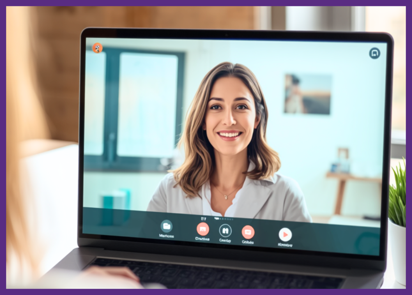 photo of a woman on a laptop screen during a video call - Telenursing support for monitoring devices will help you manage 